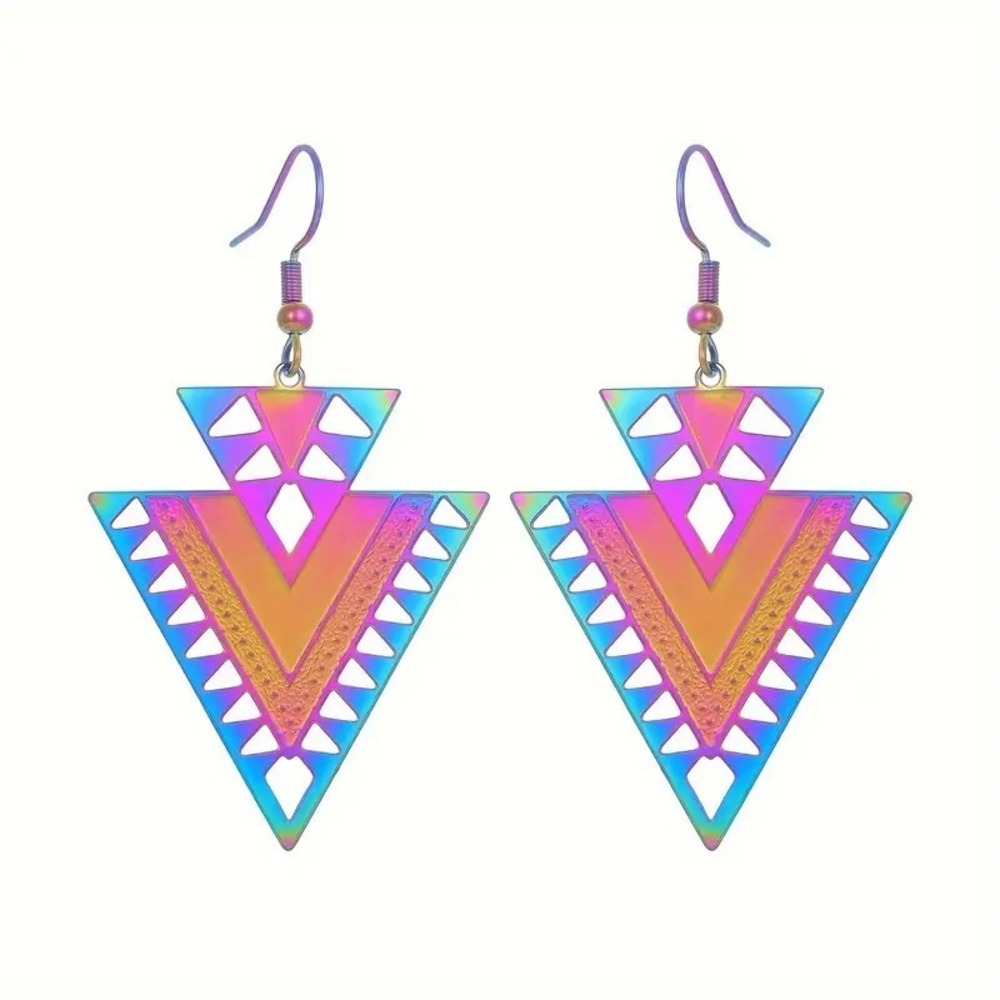 Triangle Dangle Earrings Iridescent‎ Rainbow Geometric Statement Jewelry